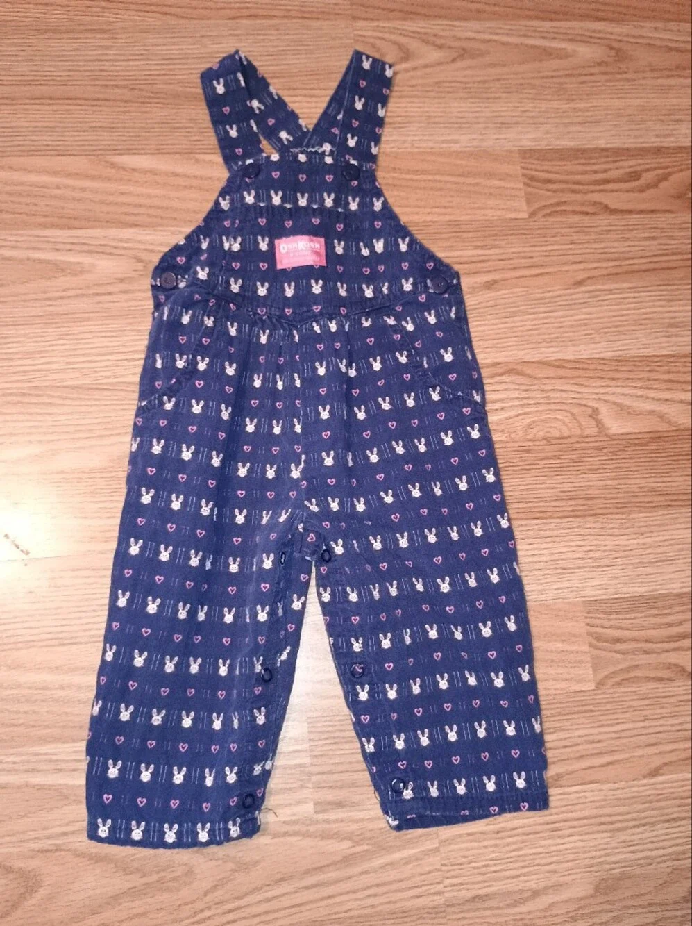 Vintage OshKosh B’gosh Girls Bunny Rabbit Heart Overalls Navy Blue Vestbak 24m
